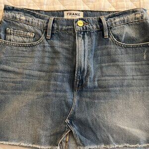 Frame Denim Mini Skirt 28 Waist Raw Hem Light/Medium Wash Classic 5-Pocket